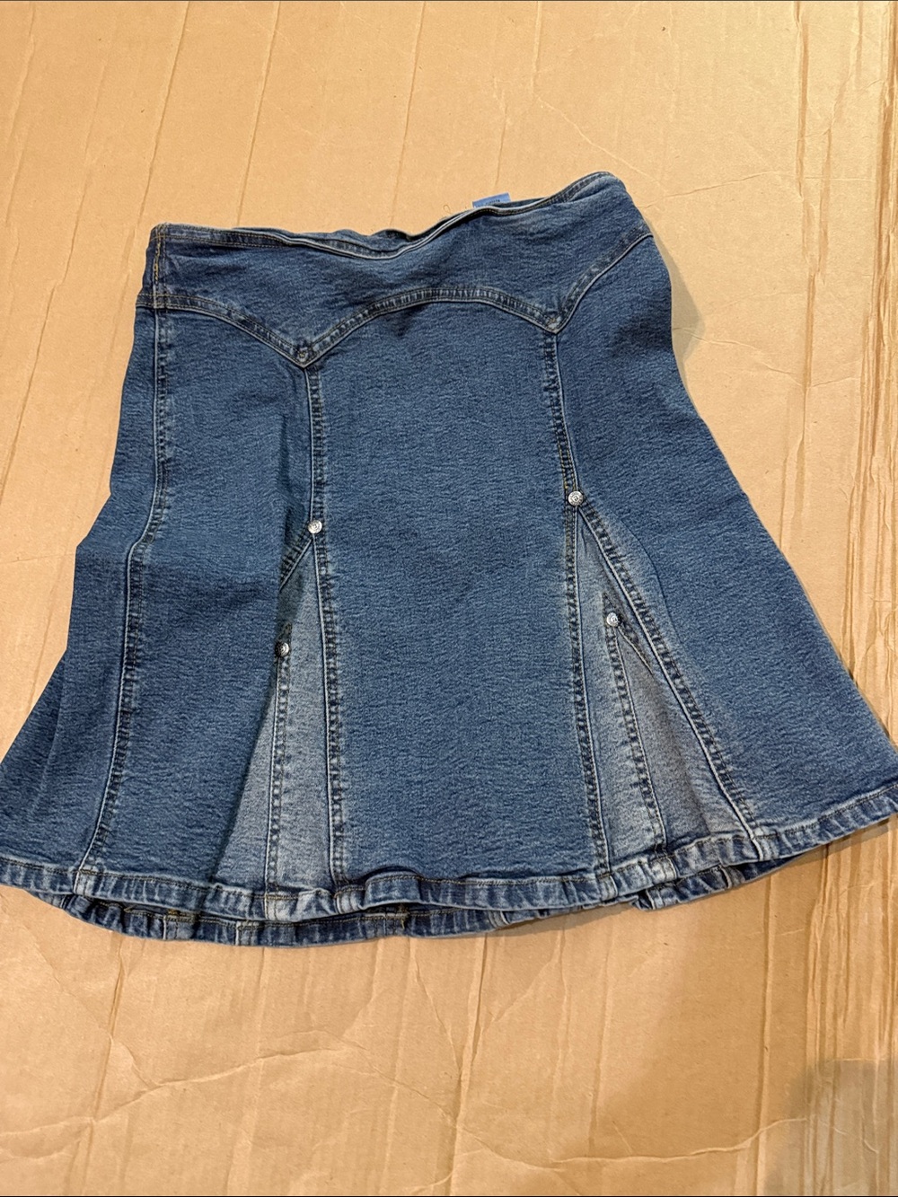 Dark Blue Denim A-Line Skirt with Panel Detailing